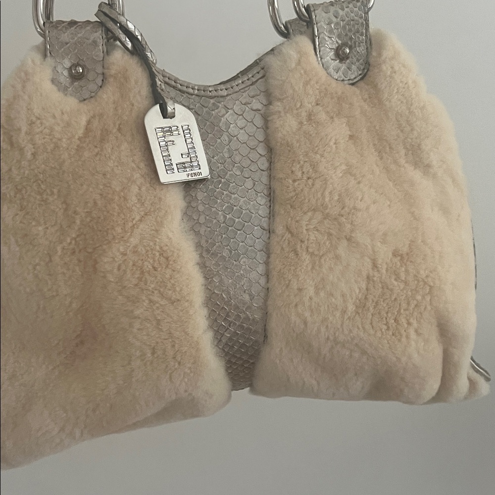 Fendi Beige Fur and Real Python Metallic Snakeskin Bag